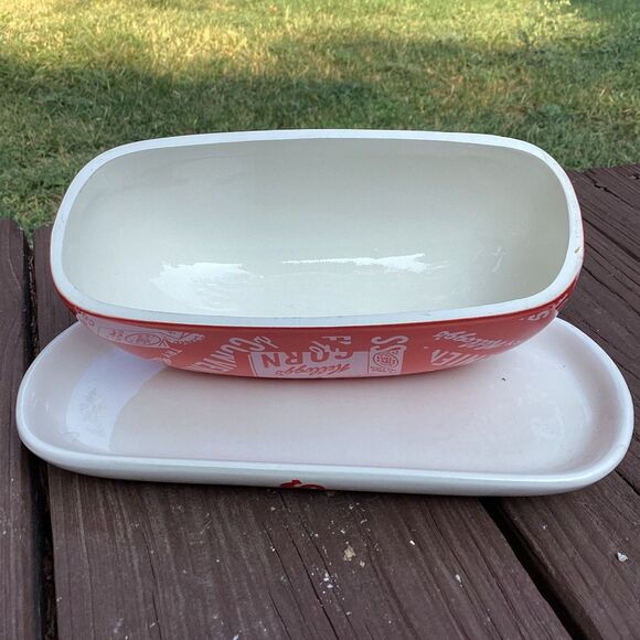 Kellogg’s Corn Flakes retro butter dish w/ lid – red/white ceramic 9” - Picture 2 of 4